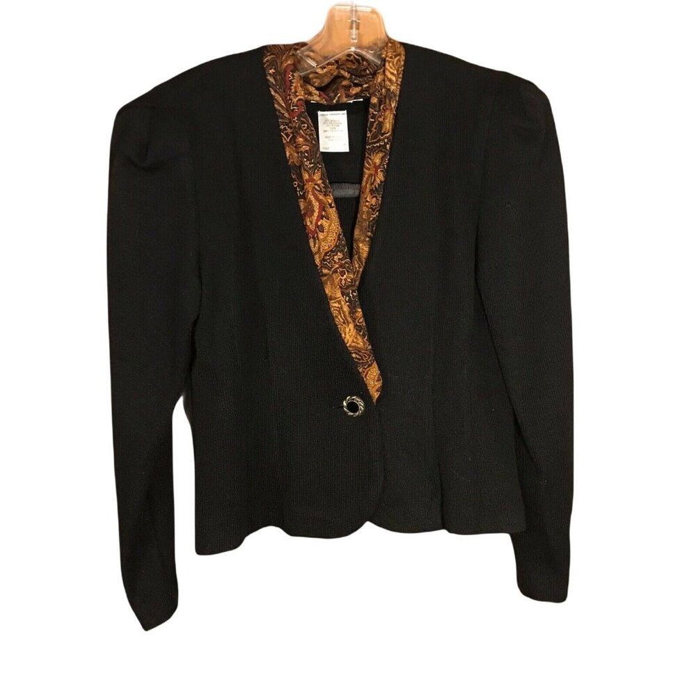 Leslie Fay Womens Size 8 Petite Blazer With Paisley Trim Black New Without Tags
